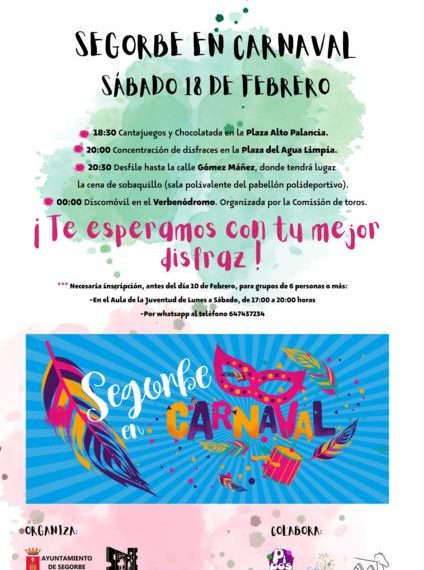 El Ayuntamiento organiza, el 18 de febrero, el acto “Segorbe en Carnaval”