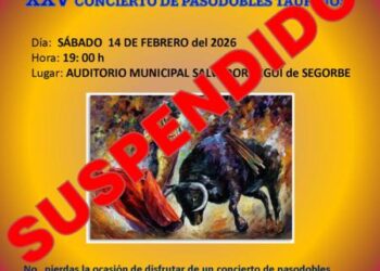 Alerta roja en Castellón obliga a aplazar el XXV Concierto de Pasodobles Taurinos en Segorbe