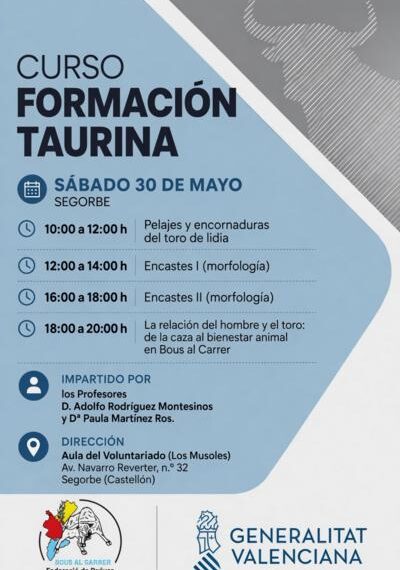 Segorbe celebrará una nueva jornada del Curso de Formación Taurina con sesiones sobre morfología, encastes y bienestar animal