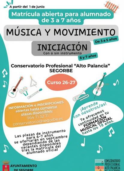 Abierto el periodo de matrícula para “Música y movimiento” en Segorbe para niños de 3 a 7 años