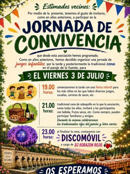 La Asociación de Vecinos 50 Caños organiza una nueva Jornada de Convivencia con juegos, cena y discomóvil