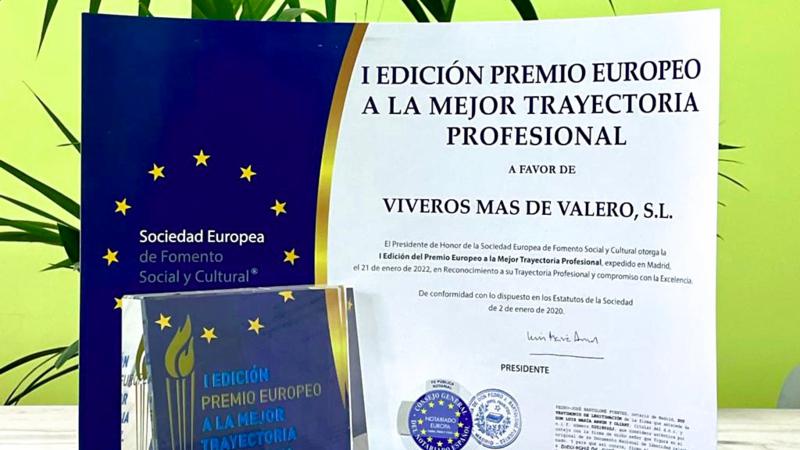 Viveros Mas de Valero de Segorbe, Premio Europeo a la Mejor trayectoria profesional