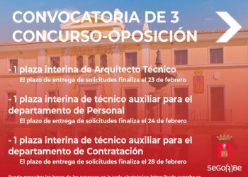 El Ayuntamiento convoca 3 plazas interinas para Personal, Contratación y de Arquitecto Técnico