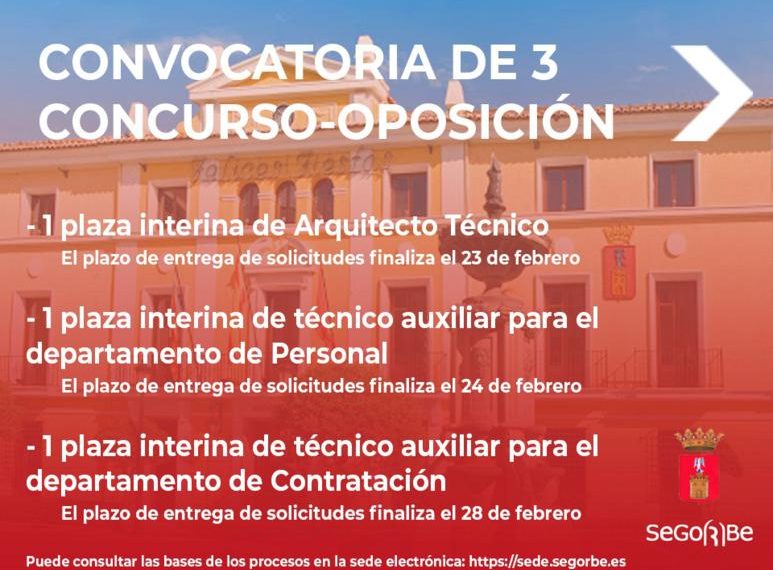 El Ayuntamiento convoca 3 plazas interinas para Personal, Contratación y de Arquitecto Técnico