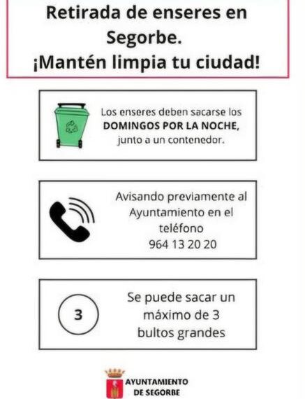 Segorbe promueve una ciudad limpia con su servicio de recogida de enseres