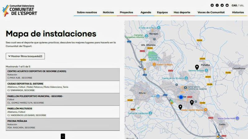La Generalitat lanza un mapa online para encontrar pistas y polideportivos públicos en la Comunitat Valenciana