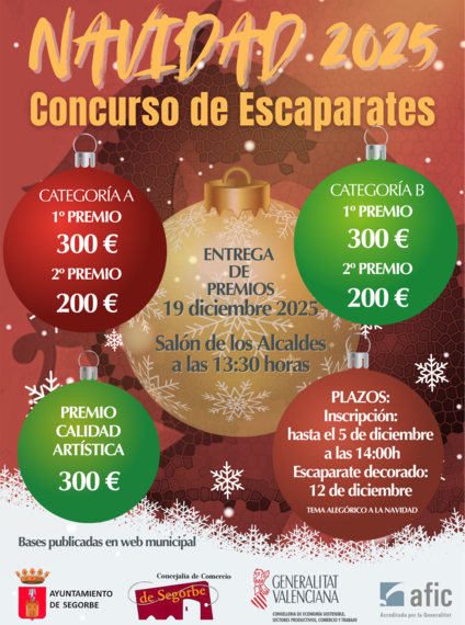 ¡Segorbe ya tiene listo el Concurso de Escaparates de Navidad 2025!