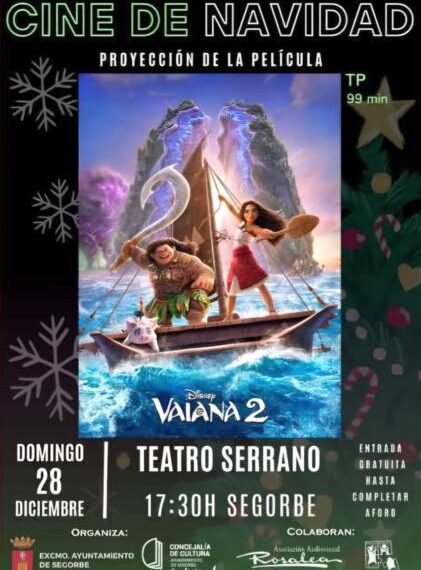 El Ayuntamiento de Segorbe anuncia la proyección de «Vaiana 2» en el Teatro Serrano