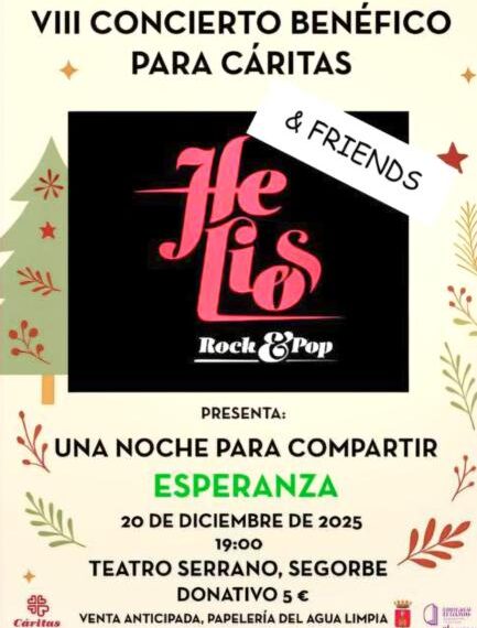 Helios & Friends regresa al Teatro Serrano de Segorbe con un concierto benéfico para Cáritas