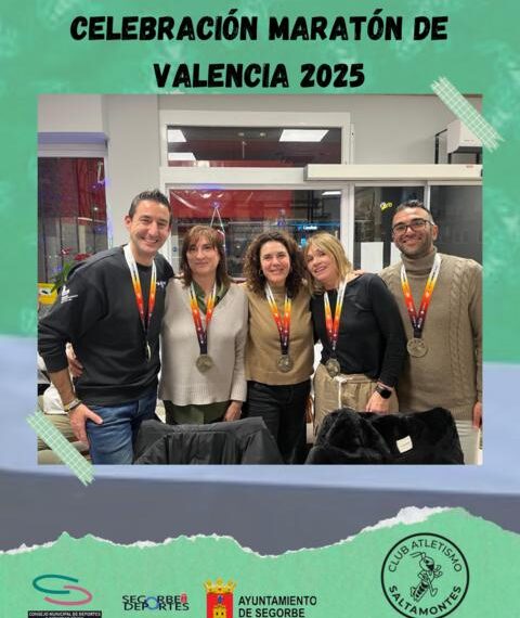Celebración en el Club Atletismo Saltamontes tras la Maratón de Valencia