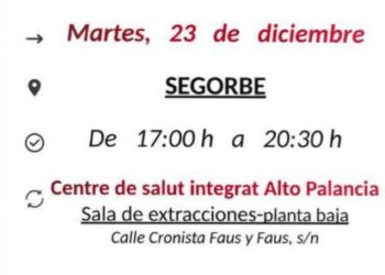 Nueva campaña de donación de sangre en Segorbe antes de Navidad