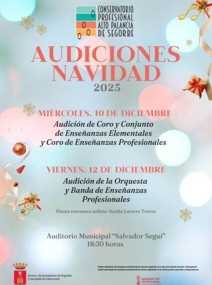 Las audiciones de Navidad del Conservatorio Alto Palancia arrancan este miércoles en Segorbe