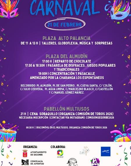 Segorbe prepara una jornada completa de Carnaval con talleres, desfile y fiesta hasta la madrugada