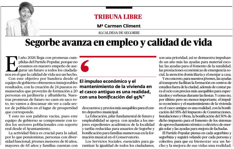 Segorbe avanza en empleo y calidad de vida