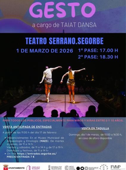 Venta de entradas para “Gesto” en Segorbe desde el 17 de febrero a 7 euros.