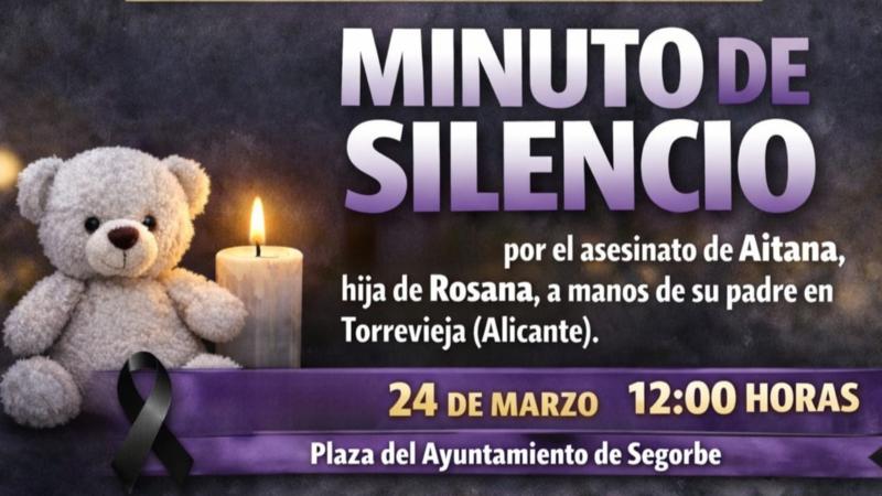 Segorbe convoca un minuto de silencio mañana por el asesinato de Aitana, la niña de tres años en Torrevieja