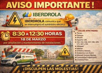 El Ayuntamiento de Segorbe avisa de un corte de luz programado el 18 de marzo en varias calles por trabajos de Iberdrola