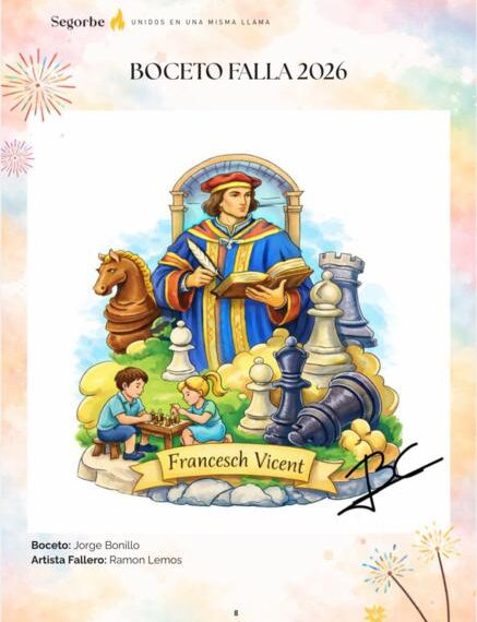 La Falla Plaza Almudín dedica su monumento de 2026 a Francesch Vicent, pionero del ajedrez moderno