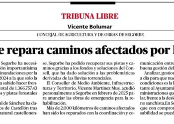 Segorbe repara caminos afectados por la Dana