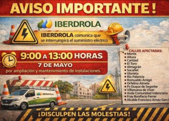 El Ayuntamiento de Segorbe avisa de un corte de luz programado el 7 de mayo en varias calles por trabajos de Iberdrola