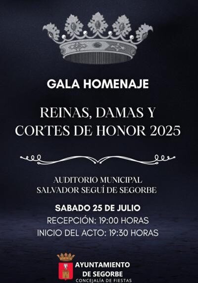 La Gala Homenaje a las Reinas, Damas y Cortes de Honor 2025 reunirá a las protagonistas de las Fiestas de Segorbe