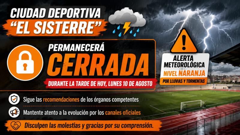 La Ciudad Deportiva “El Sisterre” permanecerá cerrada esta tarde por alerta meteorológica